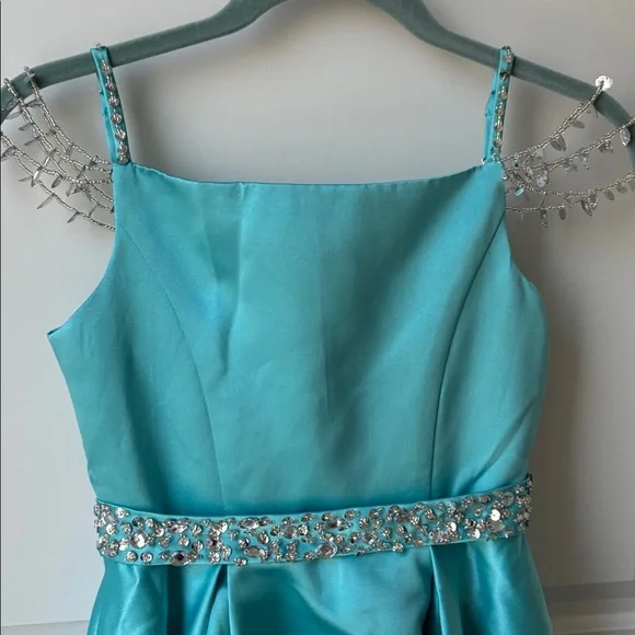 Girls Embellished Party Dress - Aqua -Size 10 - Special Occassion/ Pageant - Picture 2 of 8